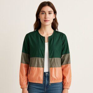 Anthropologie Elevenses Colorblock Windbreaker Jacket Green/Gray/Peach - XS/S
